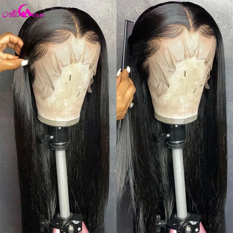 Ali Coco 13x6 Transparent Lace Frontal Wigs Preplucked Natural Color Straight Lace Front Wig For Black Women 180 Density Wig