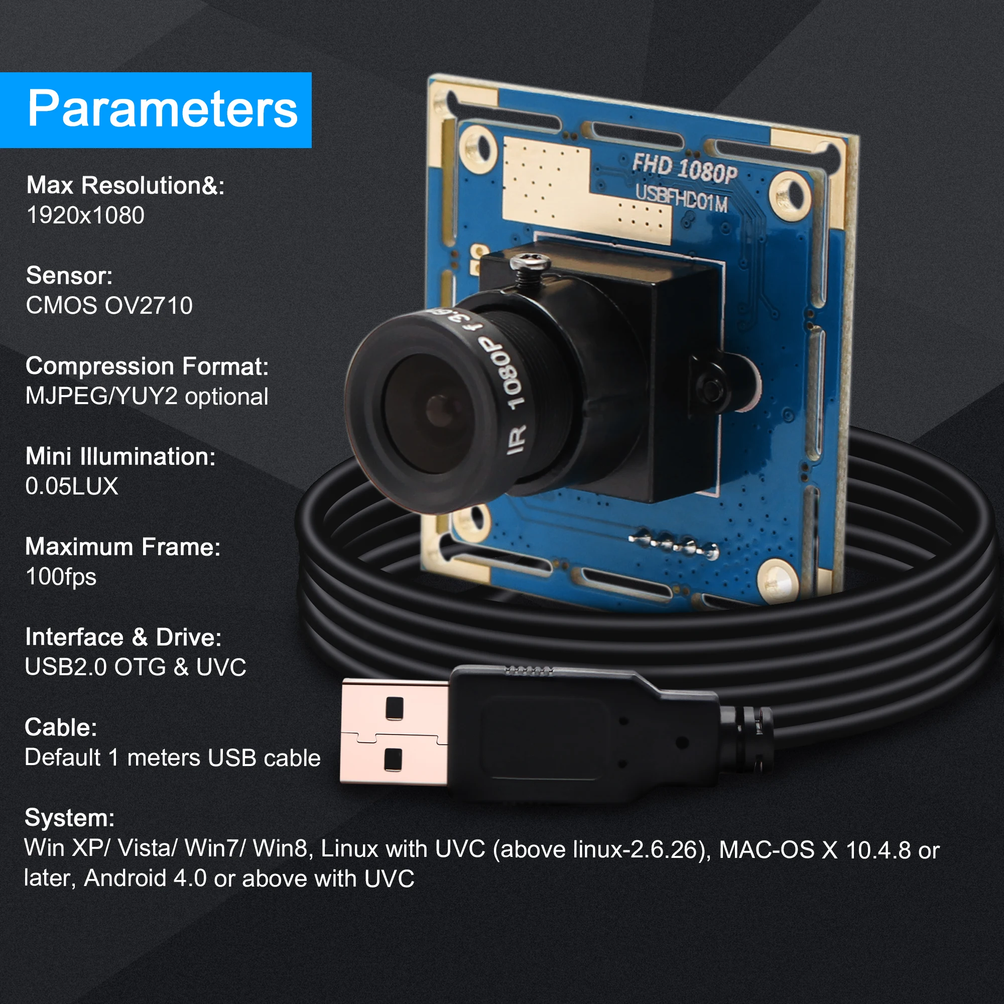 2 0 мегапиксельная full HD 1080P MJPEG CCTV USB плата камера CMOS OV2710 микро pcb UVC для Linux Android Windows