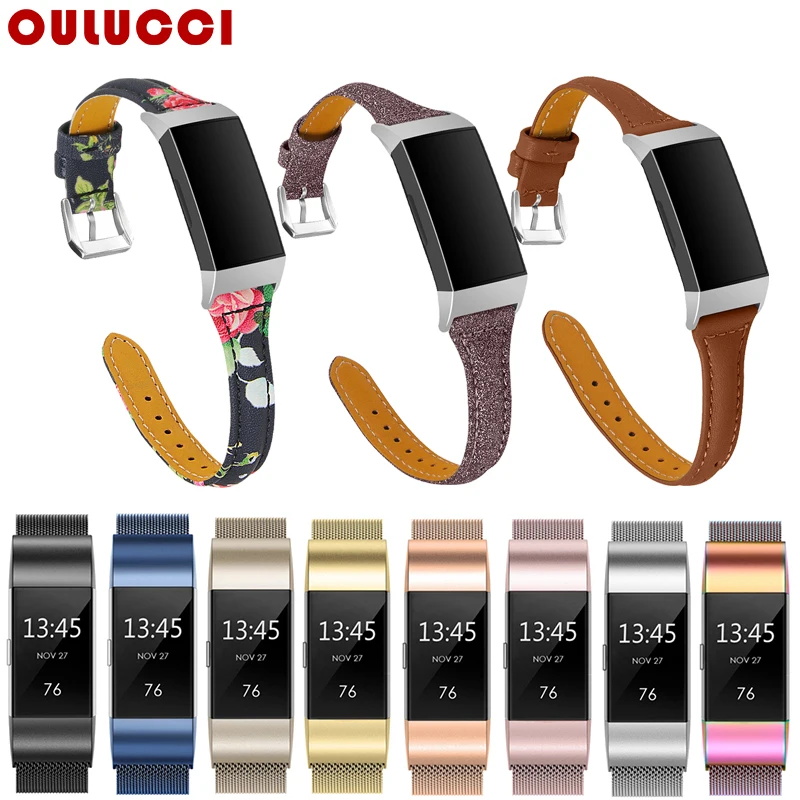 OULUCCI металлическая сетчатая петля ремешок из искусственной кожи для Fitbit Charge 3