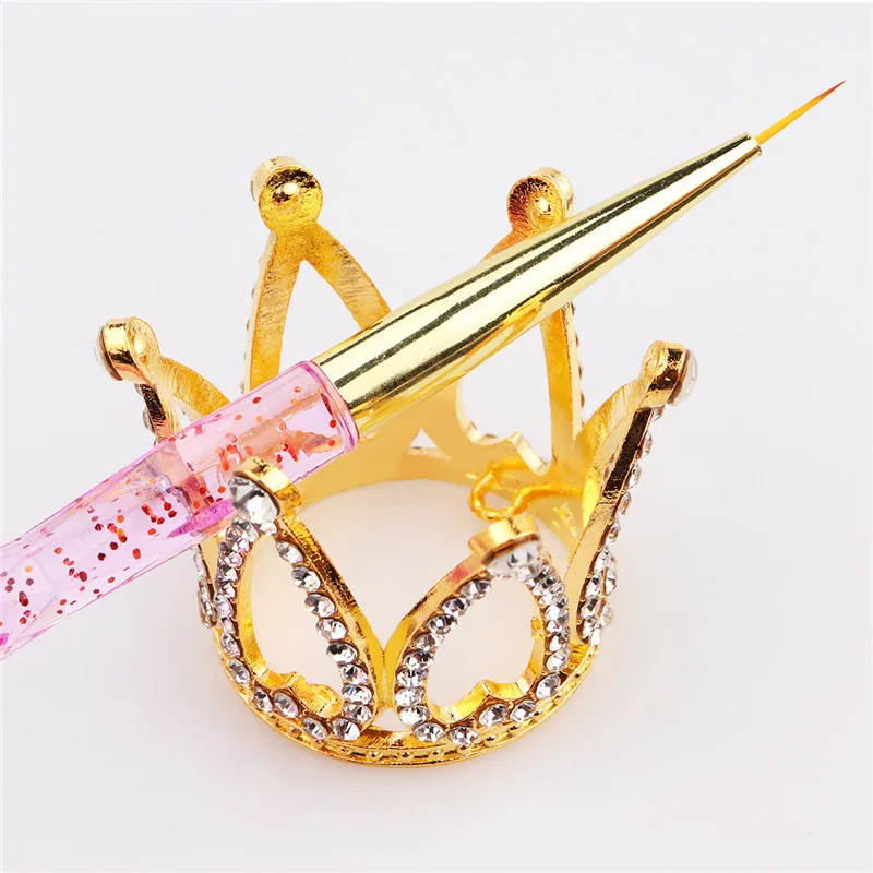 Золотые и серебряные со стразами корона дизайн ногтей ручка с кисточкой стенд