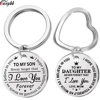 trendy stainless steel keychain engraved to my son daughter forever love mom keyring key chains charm love pendant jewelry gift