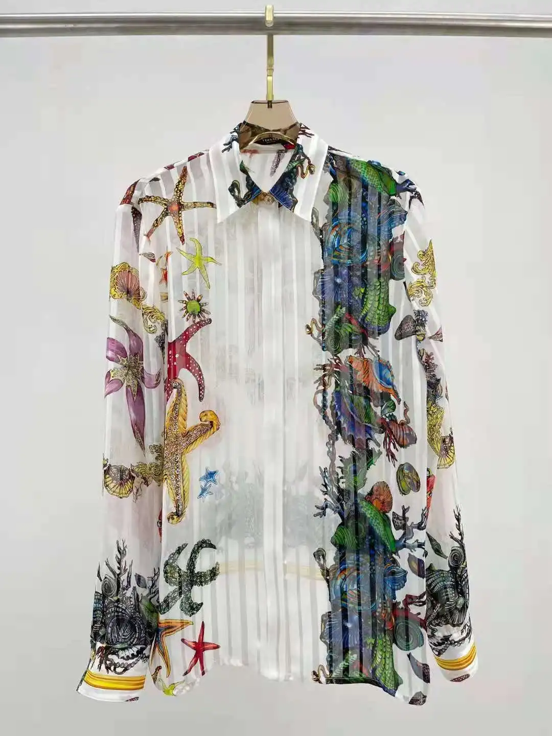 

2021 spring summer new printed button up shirt custom jacquard rayon fabric shirts for women fashion blouses blouse