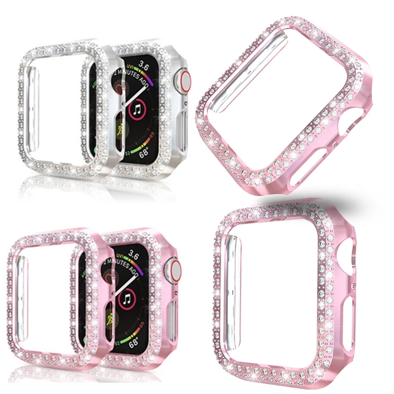 

3 Pack Compatible for Watch Case 42mm with Screen Protector, Cover Double Diamonds Rhinestone Bumper Protective Frame
