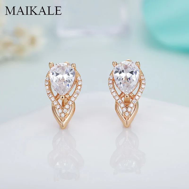 Женские серьги-гвоздики MAIKALE, роскошные серьги золотистого/серебристого цвета с фианитом в форме сердца, ювелирные изделия в корейском стиле для подарка