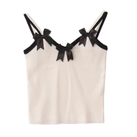 korean vintage women crop tops 2021 summer white cute bow knitted camis vest female black aesthetic sexy casual strap tank tops