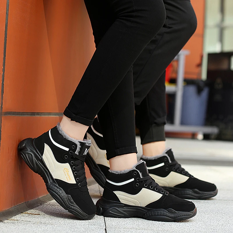 

Winter New Men Shoes With Fur 2020 Warm Snow Boots Sneakers Shoes Walking Man Footwear Fashion Couples Ankle Shoes Size 35-46