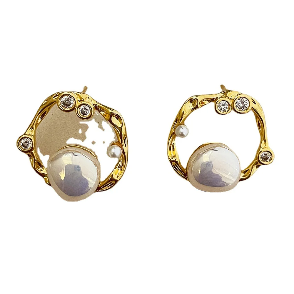 

Gold Colour Earring Irregular Circle Statement Earrings with Pearl for Women 2021 Trend Jewelry