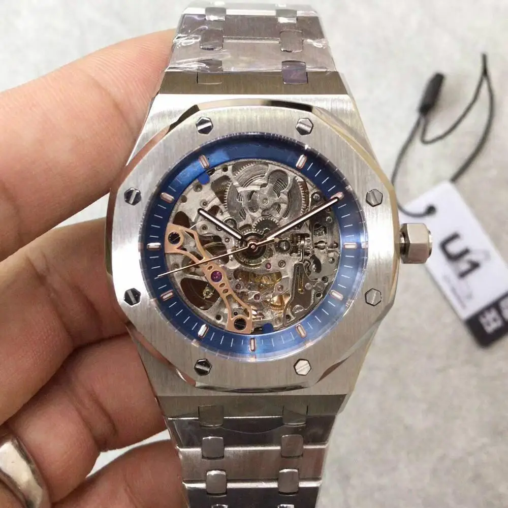 Новые Роскошные автоматические механические часы с полым циферблатом из