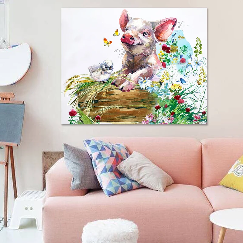 Diy цифровая картина животное цветок свинья Жилая декоративная живопись для