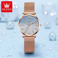 olevs new fashion casual quartz watch elegant temperament 30m life waterproof ladies stainless steel mesh belt watches 6893