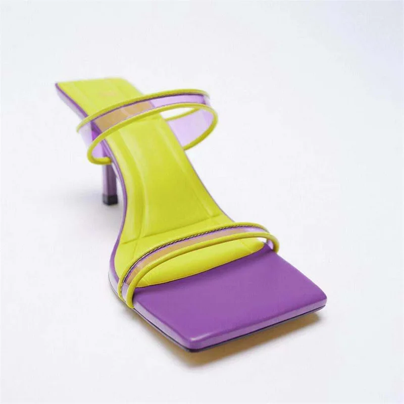 Женские полупрозрачные босоножки ZA на ремешках контрастных цветов туфли-лодочки