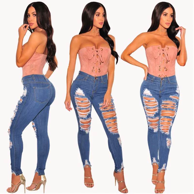 Модные женские рваные джинсы с кисточками повседневные Стрейчевые облегающие