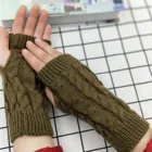 Зимние теплые перчатки для женщин, вязаные однотонные варежки без пальцев, толстые перчатки из искусственной шерсти