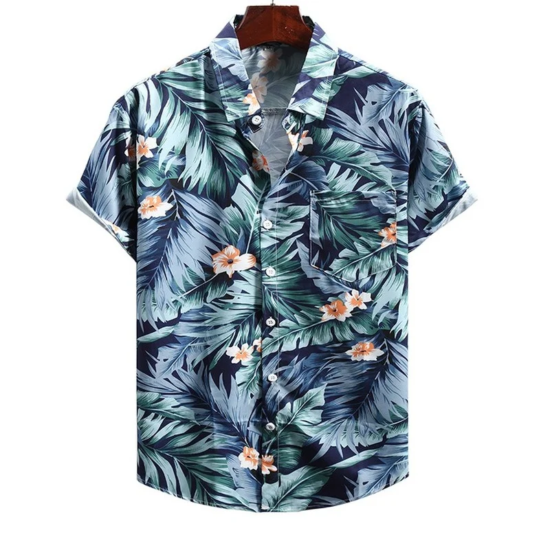 

Men's new foreign trade a hair casual shirt men's Hawaiian plant print short-sleeved spot