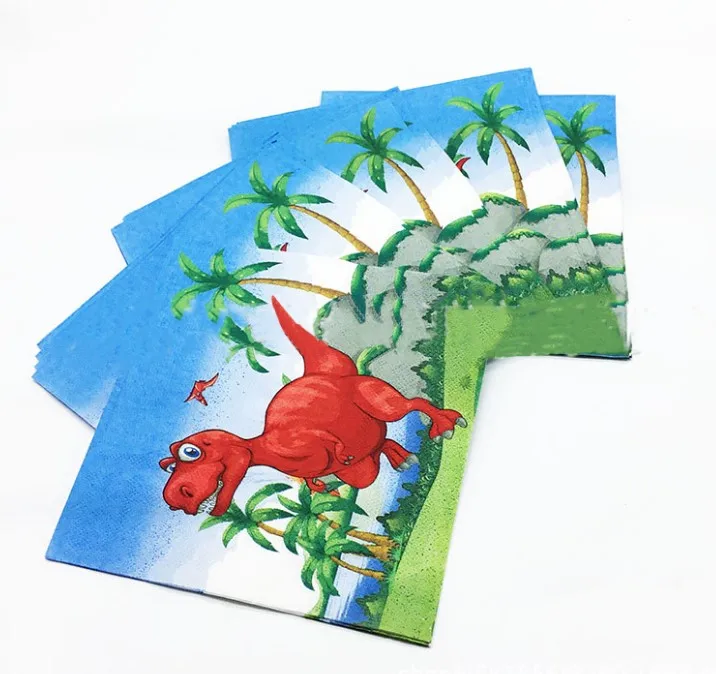 Volcano Dinosaur Tableware Set Kids Birthday Baby Shower Cartoon Kids' Party Decor Favor Supplies - Цвет: REDnapkins 20pcs