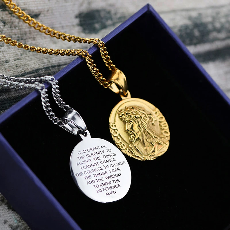 

necklace men Jesus nameplate Bible Verse pendant stainless steel gold Christian necklace Virgin Mary fashion jewelry on the neck