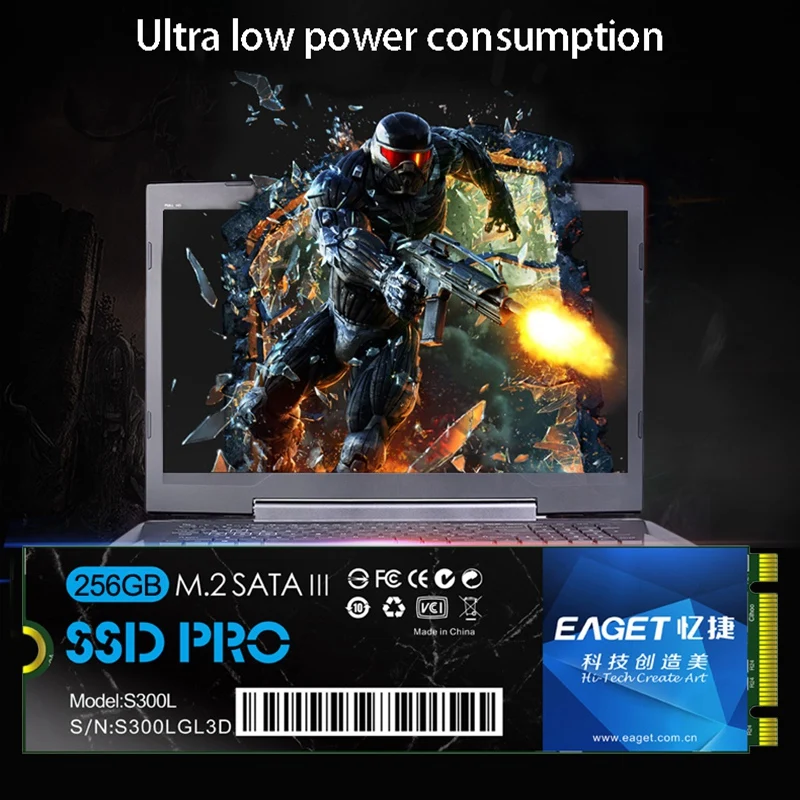 

EAGET S300L Solid State Drive, 256G SSD M.2 (NGFF) 2280 High-Speed Shockproof Mini Solid State Drive for Notebook Computers