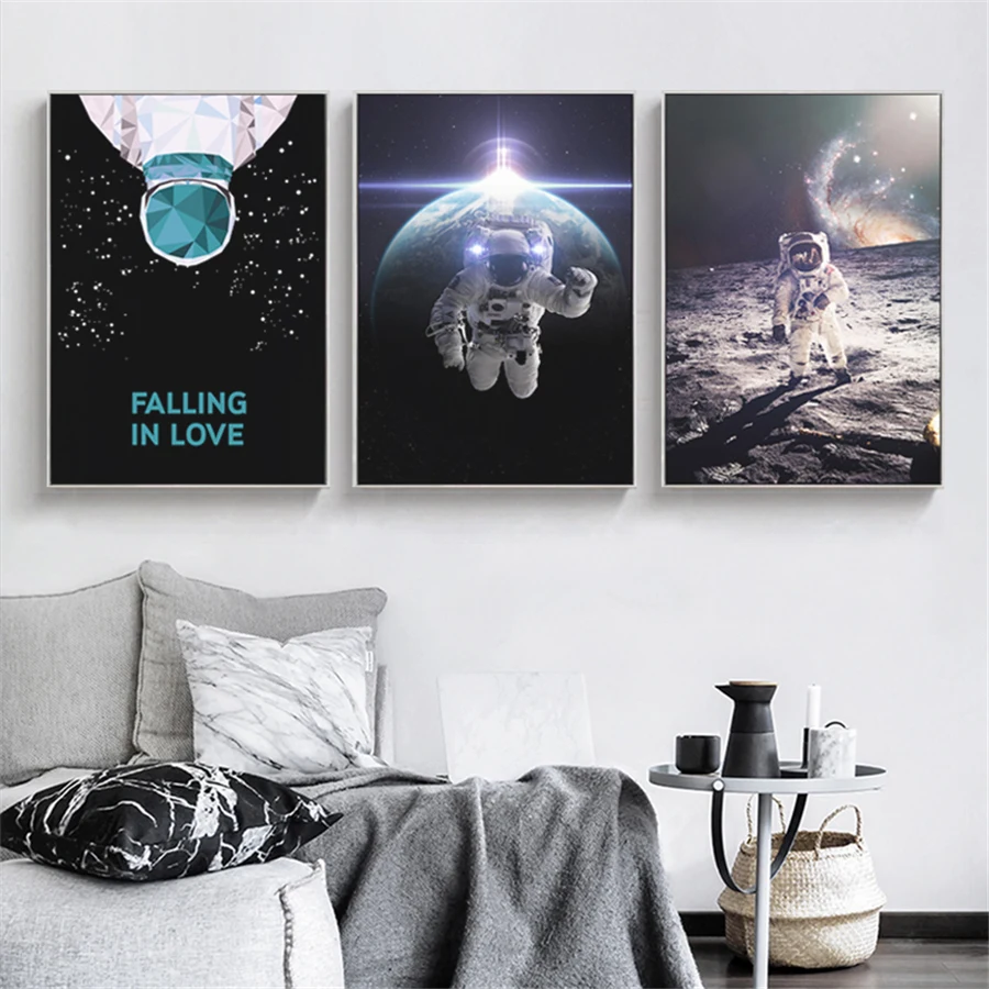 Ракетка Запуск астронавт пространство ограничение холст картина для дома Луна
