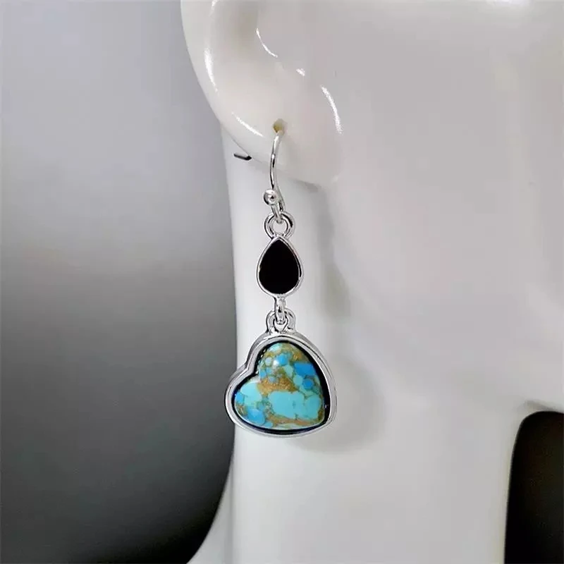 

Black Crystal Water Drop Pendant Turquoises Love Earrings Wedding Anniversary Women Earring Party Jewelry