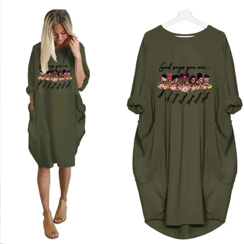 

Plus Size 5Xl Dresses Women Print Dress Long Sleeve Pocket Casual o Neck Party Beach Vintage Vestidos Femme Robe Streetwear 2021