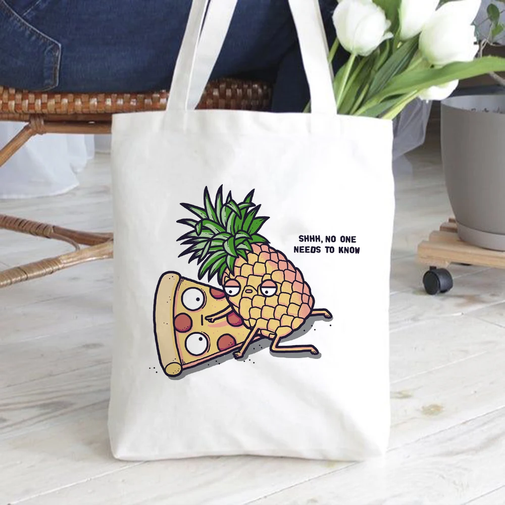 

Women Cute Pineapple Music Print Cotton Canvas Shopper Bag Girl Harajuku 90s Y2K Classic Vintage Shoulder Handbag Female Bolsa
