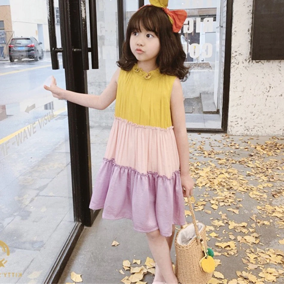 Летнее платье для девочек детская многослойная одежда в несколько рядов