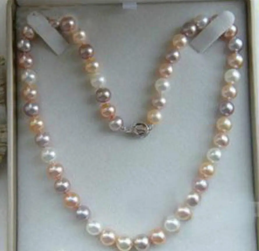 Ожерелье с искусственным жемчугом Akoya Натуральное белое розовое и фиолетовое