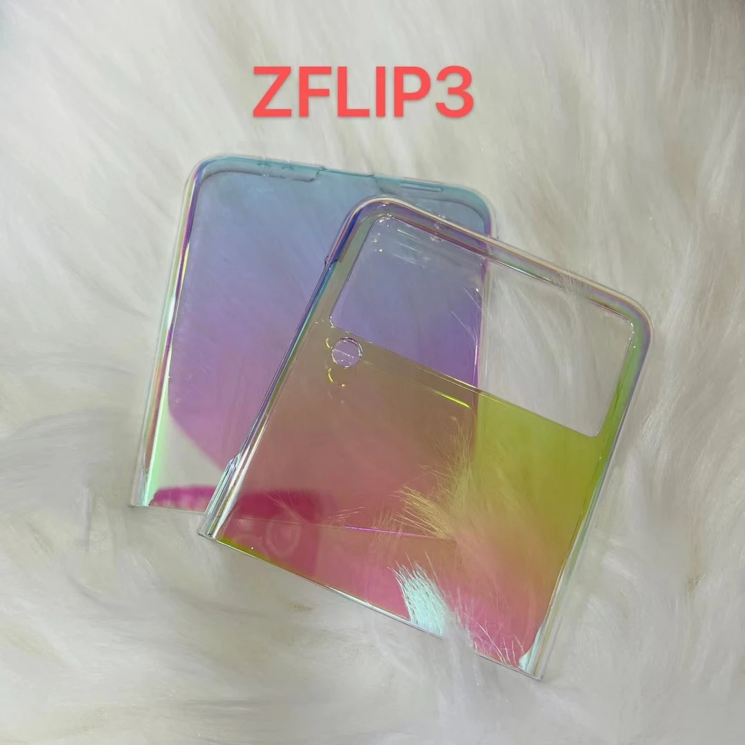 2 in 1 Shiny Gradient Hard Plastic Plating Mobile Phone Case For SAMSUNG Galaxy Z Flip3 Fold3 Glossy Colorful Clear Armor Cover