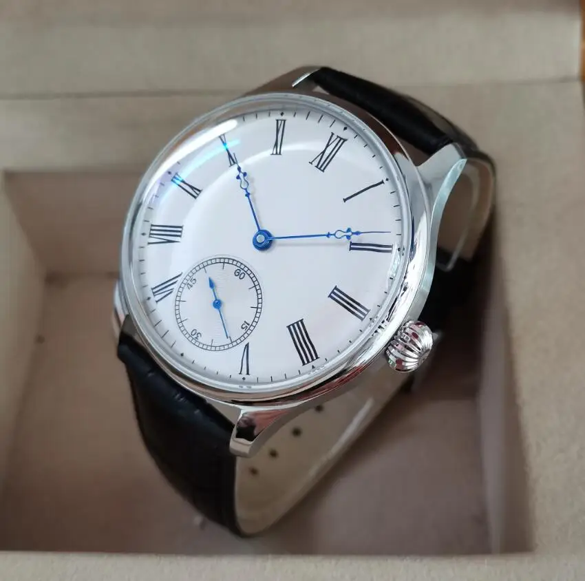 GEERVO without LOGO 44MM raised dome spherical Mineral glass Rice white dial Roman number Blue hands Blue hands Men's watch