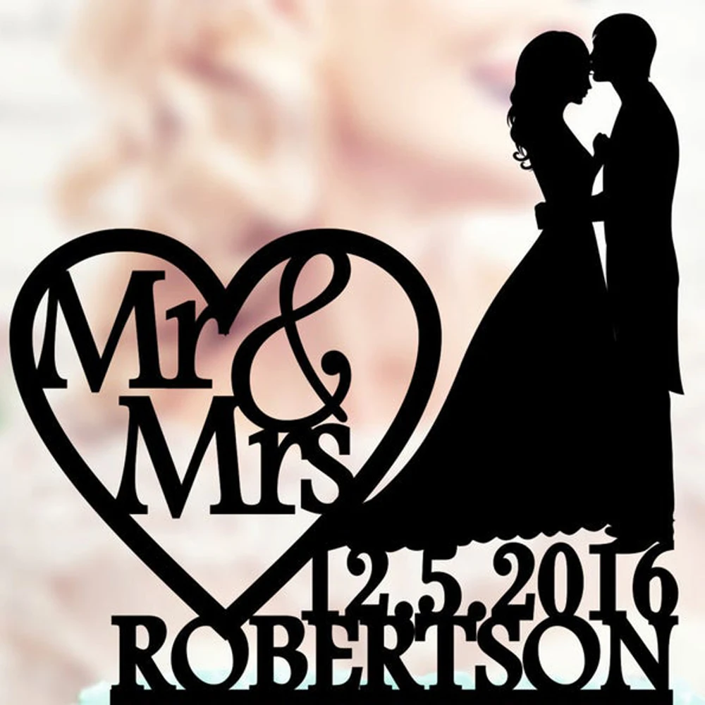 

Personalized Wedding cake topper , Silhouette groom and bride , acrylic cake topper ,Custom initials name cake topper