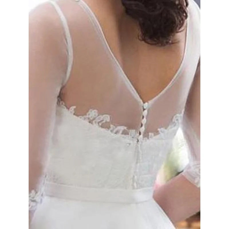 

Vintage Wedding Dress Bateau Neck Half Sleeves Bride Dresses Bowknot Lace Appliques Sweep Train Bridal Gowns Vestido De Noiva