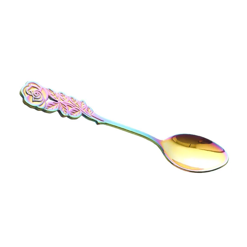 

1pc Long Handle Mini Stainless Steel Rose Coffee Spoon Stirring Spoon Teaspoon Small Ice Cream Dessert Spoons Kitchen Flatware