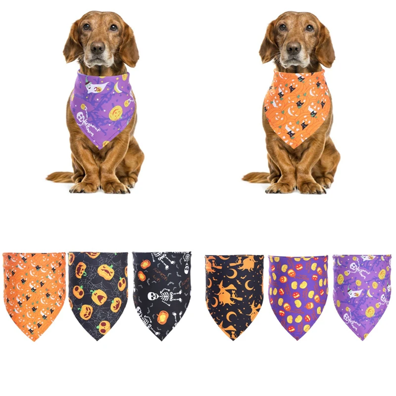 

3 шт. банданы для собак на Хэллоуин, шарф с тыквой, шейный платок, треугольный нагрудник для щенка, платок, слюнявчик, декоративное полотенце, ...