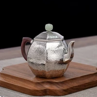 hexagon palace lantern 999 sterling silver teapot handmade retro style household small silver pot silverware 168g 150ml