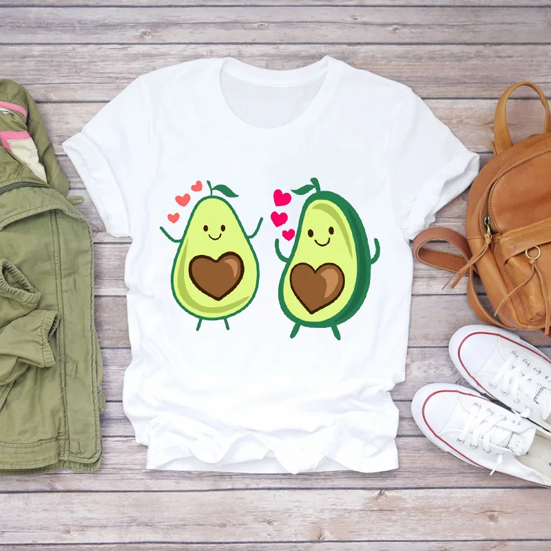 

Women Cartoon Avocado Angle Short Sleeve Cute Fashion Print Lady T-shirts Top Womens Graphic T Shirt Ladies Female Tee T-Shirt