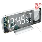 Светодиодный цифровой будильник с отображением температуры и влажности, электронные настольные часы с проектором времени, FM-радио, 2 будильника