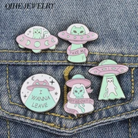 alien enamel pins star moon green cat badges cartoon brooches for men women boy girl backpack badge collar jewelry
