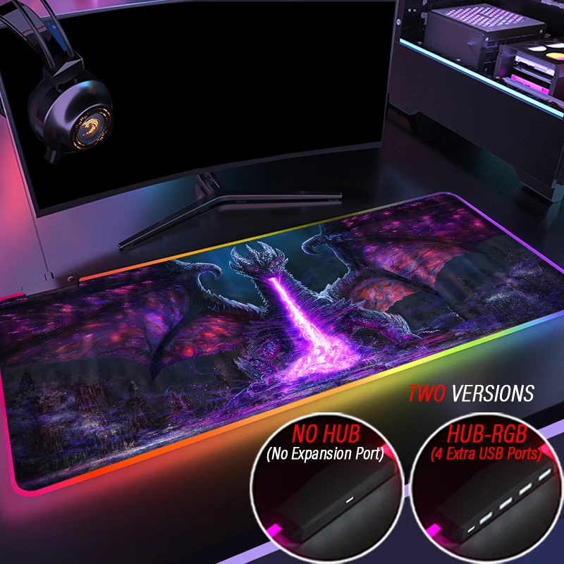 

Creative Custom Gaming Mouse Pad Evil Dragon Anime Monster HUB Mousepad RGB Dinosaur HD 4 Port USB Desk Slipmat With LED Backlit