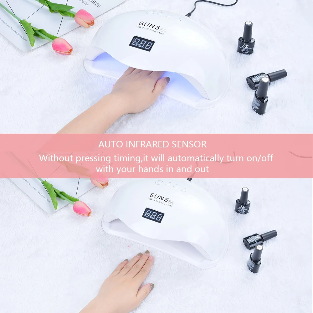 SUN5 Pro 72 Вт УФ-лампа светодиодный светильник для ногтей Сушилка всех гелей лак