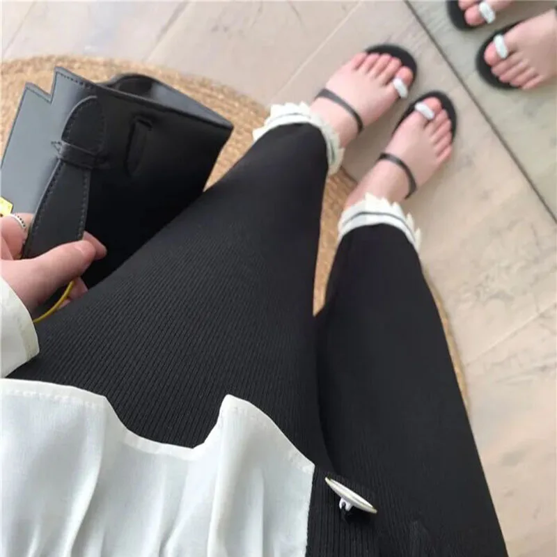 Модный Тонкий Повседневный Трикотажный костюм с оборками женский корейский