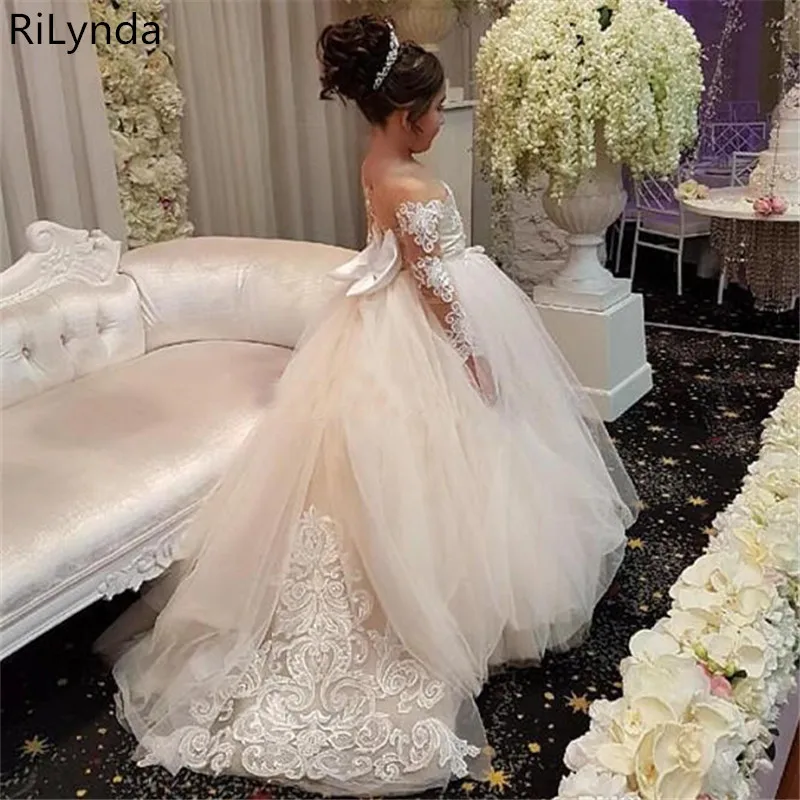 2020 г. Тюлевое платье с цветочным узором для девочек бантом кружевной аппликацией