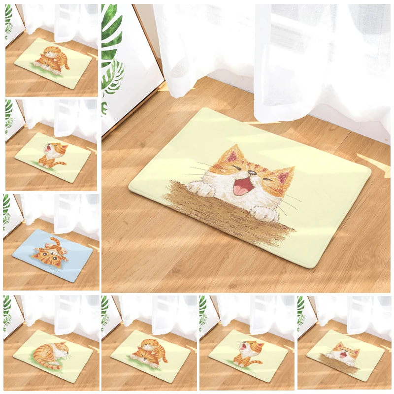 

60*40cm Fashion Water-absorb Floor Bath Mat Cats Toilet Room Flannel Anti-slip Personalized Doormat