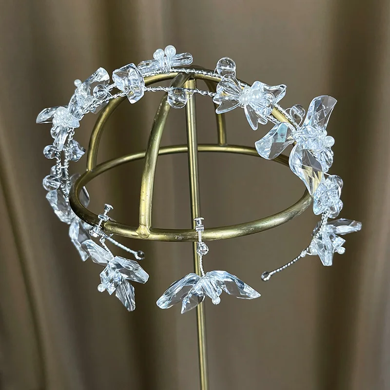 

Crystal Ice Flower Bride Headdress Hair Hoop Earrings Set Korean Fashion and Wedding Hair Accessories