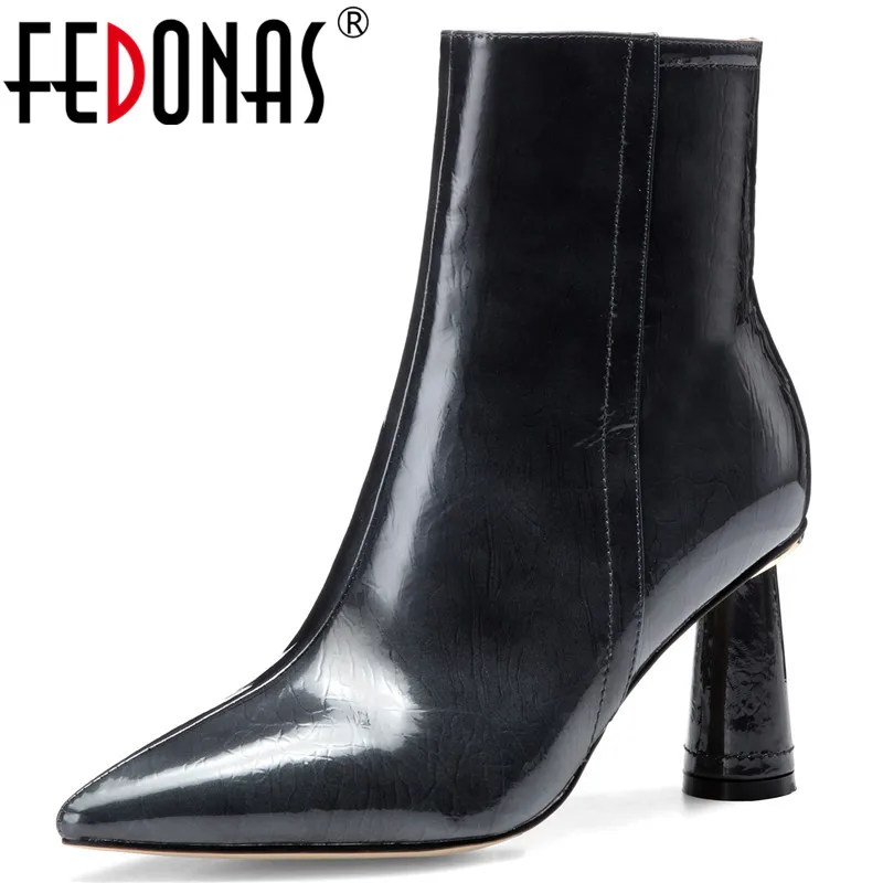 Женские ботильоны на высоком каблуке FEDONAS теплые ботинки из натуральной кожи для
