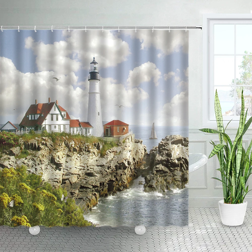 

Ландшафтные шторы для душа в литературном ретро-стиле, занавески для ванной комнаты из полиэстера с 3D принтом и крючками
