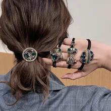 Moda elegante elástico faixas de cabelo cristal strass arco cabeça rabo de cavalo das mulheres corda laço coreano requintado meninas acessórios para o cabelo (3)