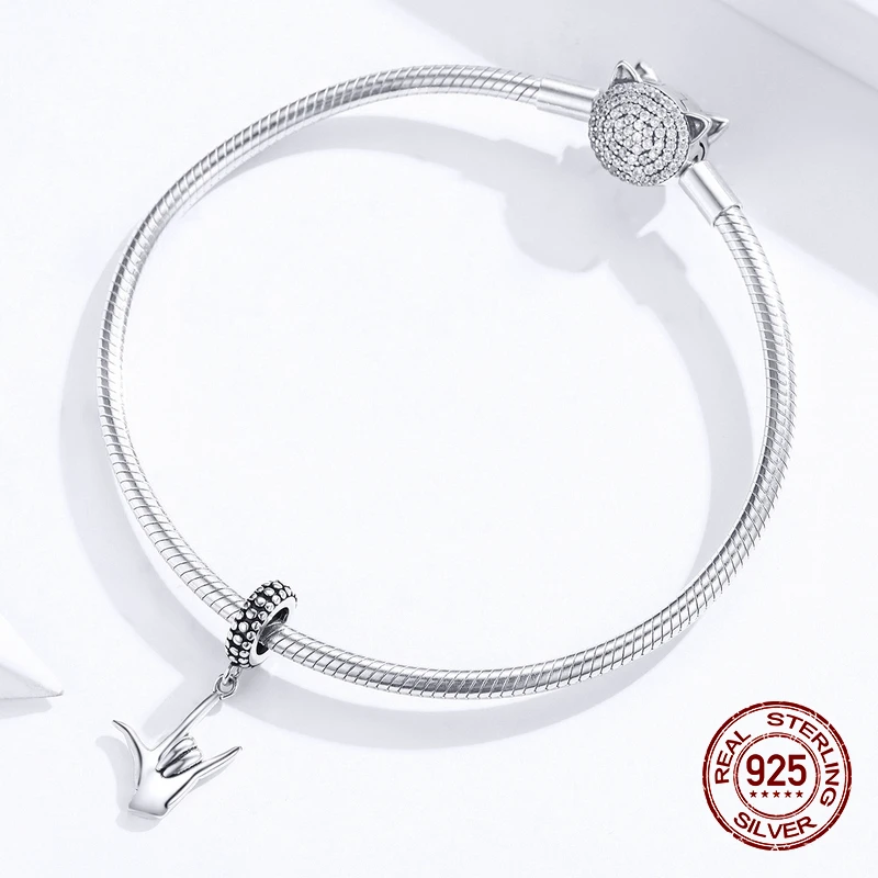 2020 Hot Sale 925 Sterling Silver Sign of the horns Woman Necklace Pendant fit bangle Beads Bracelet Charm Jewelry Making Gift | Украшения