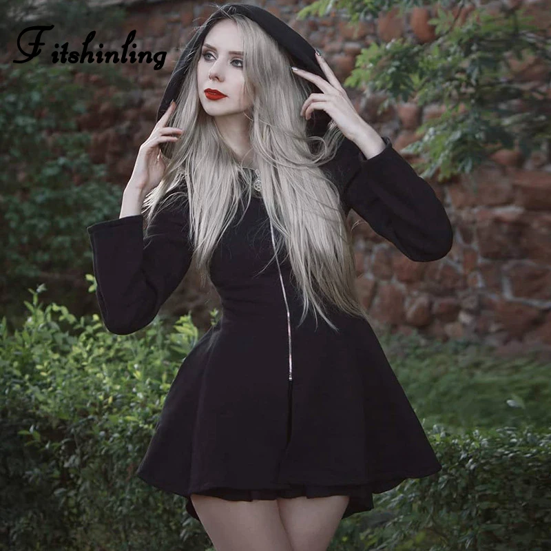 Fitshinling Goth темное осеннее платье для женщин Харадзюку модные панковские платья