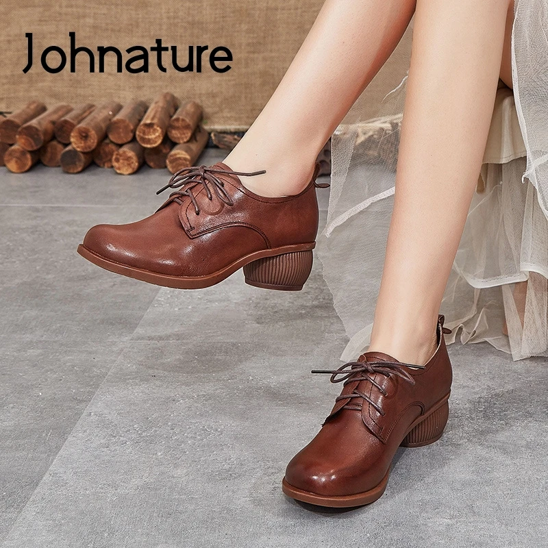 Женские туфли на шнуровке Johnature повседневные лодочки ручной работы из