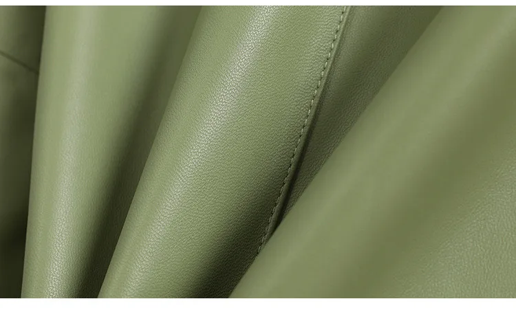 Spring Autumn Korean Style Women's High Quality Green Genuine Leather O-neck Jackets C252